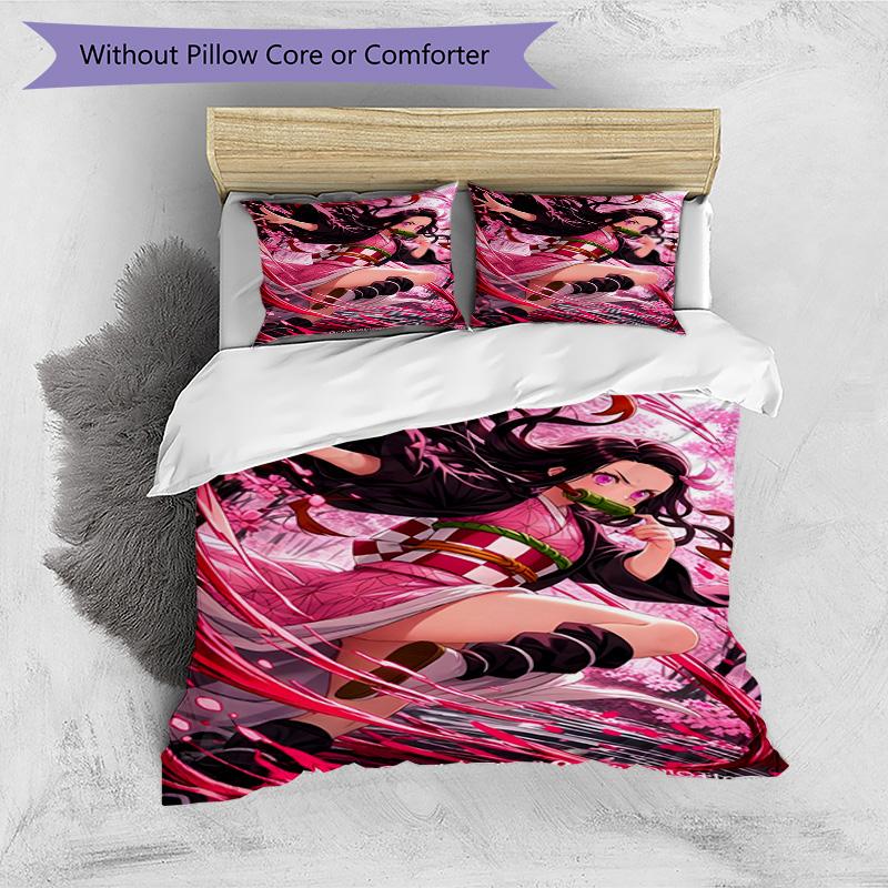 3pcs Duvet Cover Set (1*Duvet Cover + 2*Pillowcase, Without Core), Demon Slayer Print Bedding Set, Bedroom Decor, All‑Season, Birthday Gift