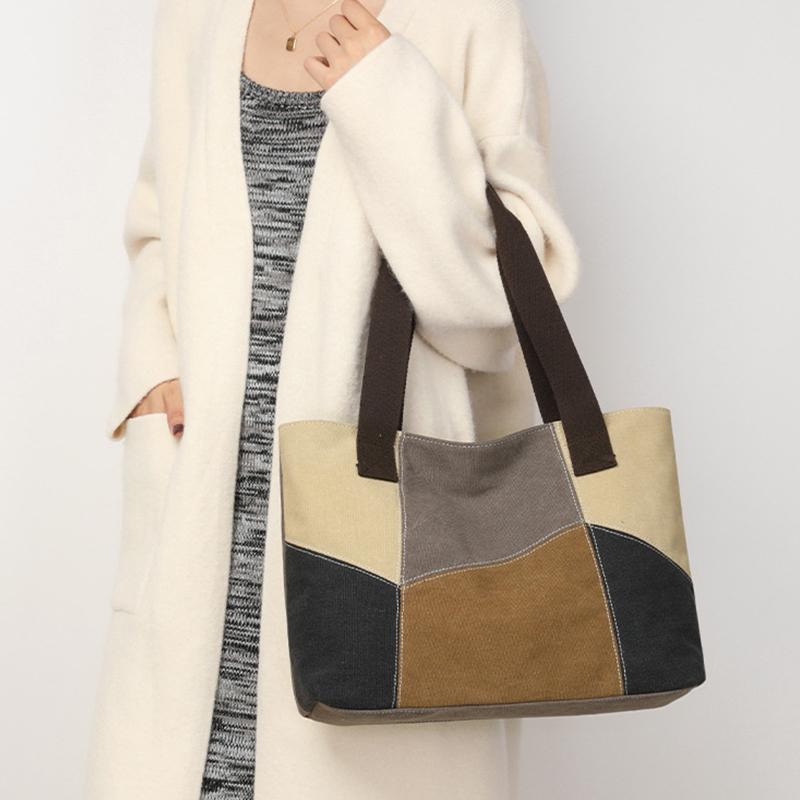 Новая женская сумка через плечо из сращенного холста, вместительная, портативная сумка-мессенджер, повседневная сумка в этническом стиле, контрастного цвета