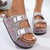 Сандалии на толстой подошве со стразами, европейско-американские, лето 2025, больших размеров, с ремешком и пряжкой, шлепанцы на мягкой подошве, женские