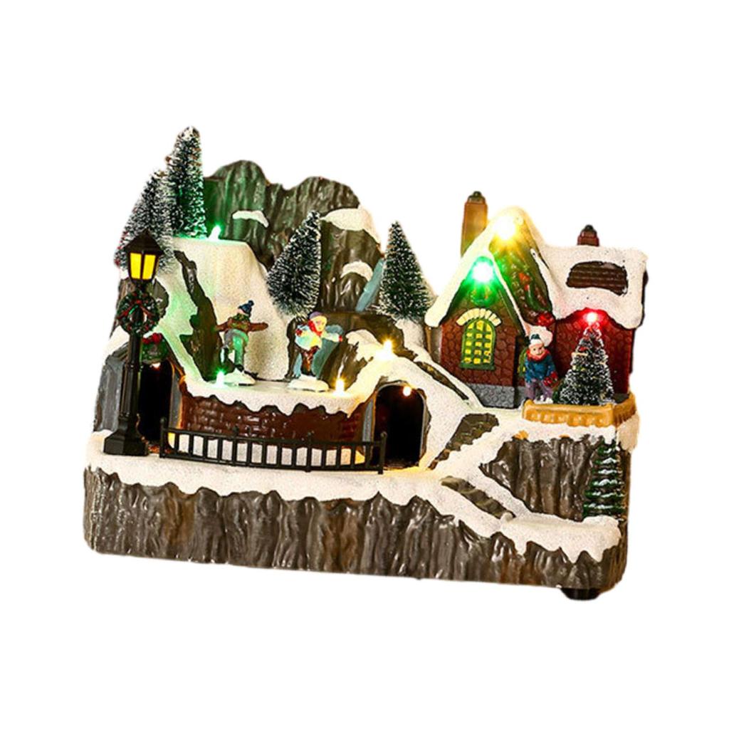 Christmas Music House Train Luminous House Ornament for Living Room Fireplace