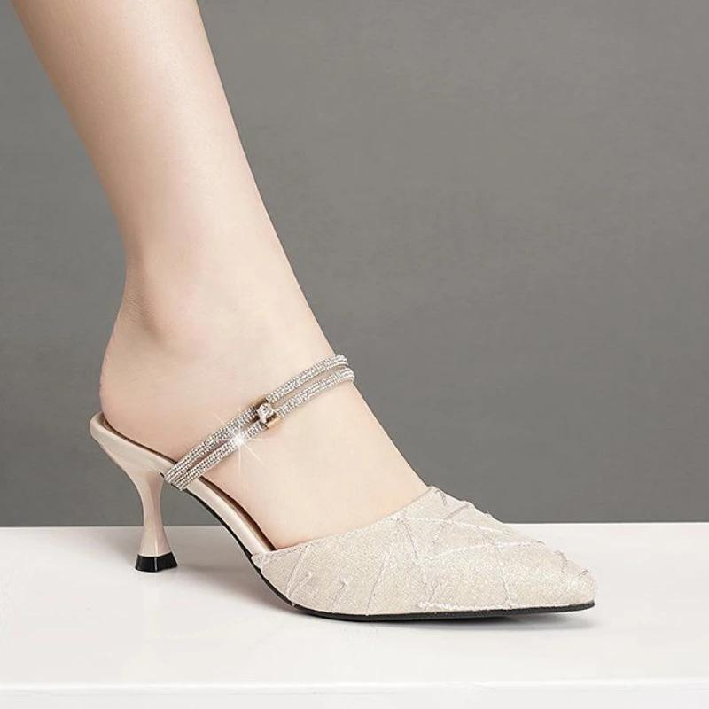Мода Женские Босоножки на Высоком Каблуке Тренд Острый Носок Туфли Мэри Джейн Женский Каблук Роскошная Женская Обувь 2025 Уличные Туфли Лодочки Сандалии Женские