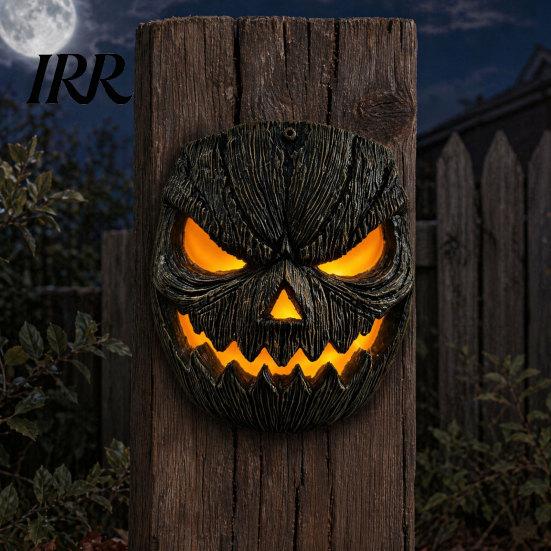 Spooky Pumpkin Lampshade Face Figurine, Wall Mounted Tree Statue, Hanging Resin Hugger for Outdoor Yard, Decor Porch Decoration
