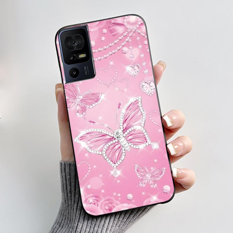 Phone Cover For TCL 40 SE 40 XL 40T Case Silicone Luxury Butterfly Flowers Black Bumper Soft TPU Coque for TCL 40SE 40XL Funda