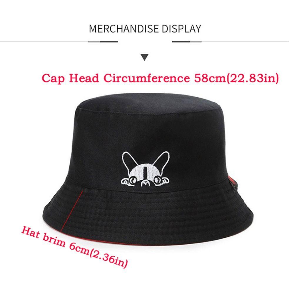 Foldable Bucket Hat Cute Dog Embroidered Fisherman Cap Portable Outdoor Sun Caps  Sun Protection