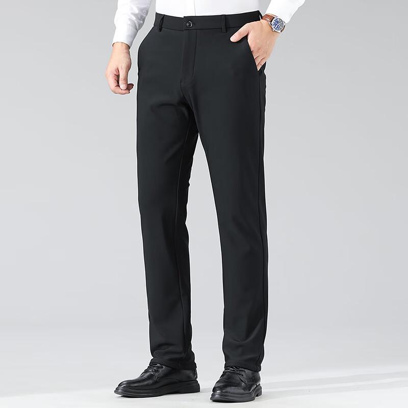 FAPAI Men's High-Elastic Fleece-Lined Straight-Leg Dress Pants