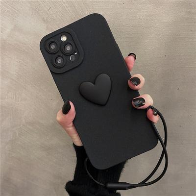 Мягкий силиконовый телефон с милым 3D сердечком в Корейском стиле для IPhone 14 13 12 11 Pro Max 14 Plus, защитный чехол для объектива со шнурком