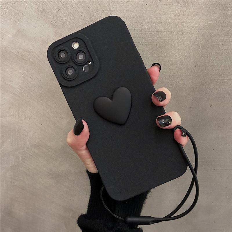 Мягкий силиконовый телефон с милым 3D сердечком в Корейском стиле для IPhone 14 13 12 11 Pro Max 14 Plus, защитный чехол для объектива со шнурком