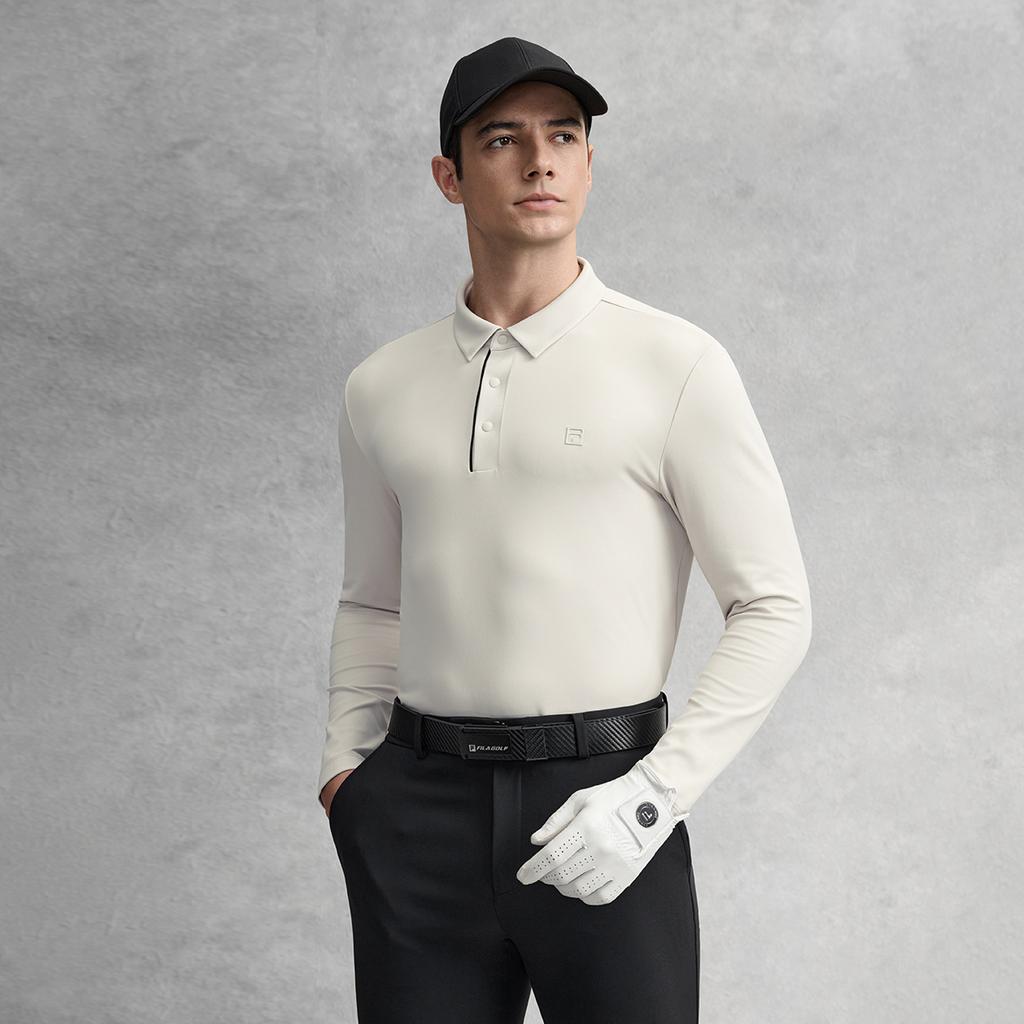 Fila Серия Гольф Простая Текстура Повседневная Спортивная Гольф Универсальная Удобная Трикотажная Рубашка-поло с Длинным Рукавом Мужские топы Облачно-серый A11M615210FGY