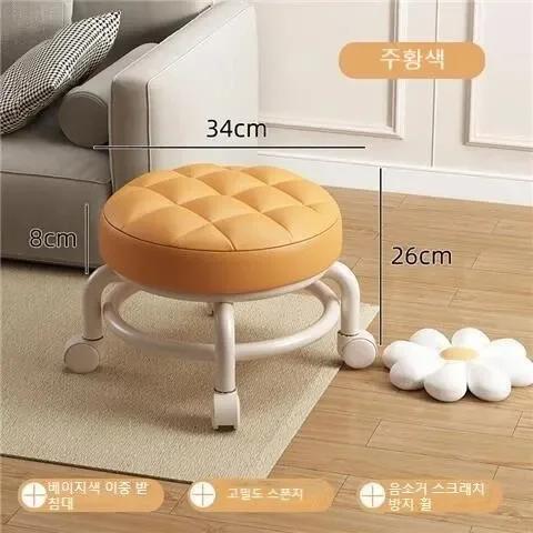 Round Low Rolling Stool With Universal Casters Portable Multifunctional Mobile Seat For Kids Shoe Changing Home Household Use