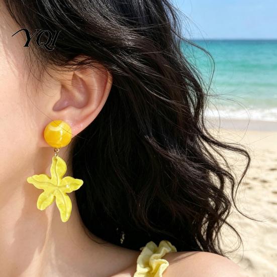Transparent Glossy Resin Earrings 1 Pair Starfish Drop Earrings, Summer Beach Dangle Stud Lightweight Statement Jewelry Ocean Themed Holiday