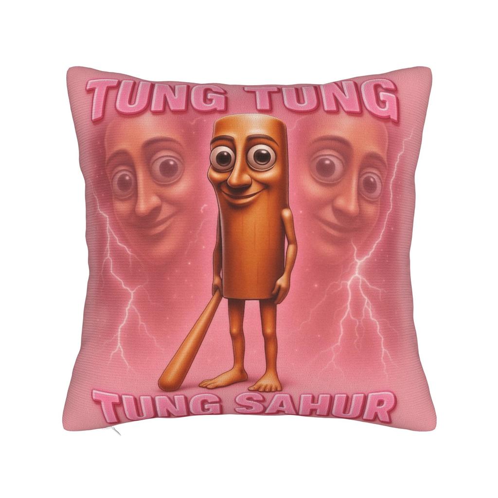 Tung Tung Sahur Chan Meme Pillowcase Printed Cushion Cover Decor Throw Pillow Case Cover Home Zippered