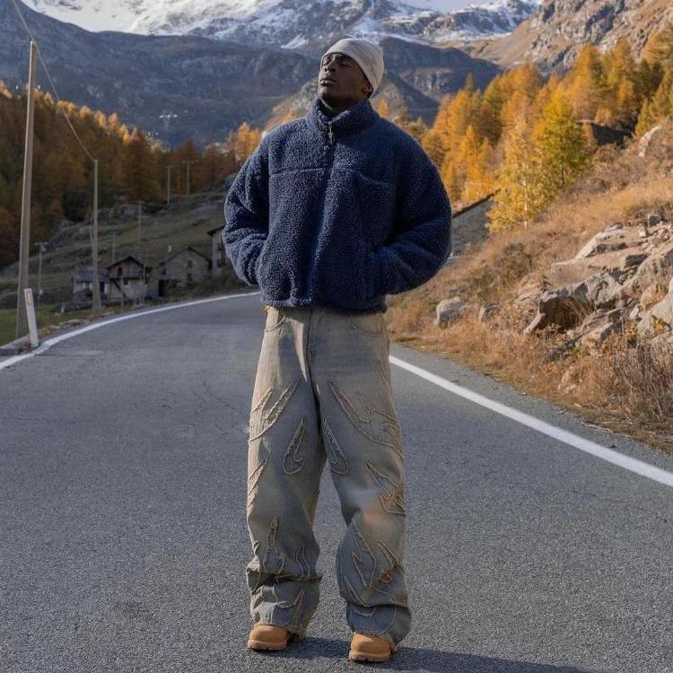 RogueWave Y2k Хип-хоп Мешковатые Джинсы Потертые Ретро Черные Брюки Вышивка Харадзюку Готика Брюки с Широкими Штанинами Уличная Одежда Брюки