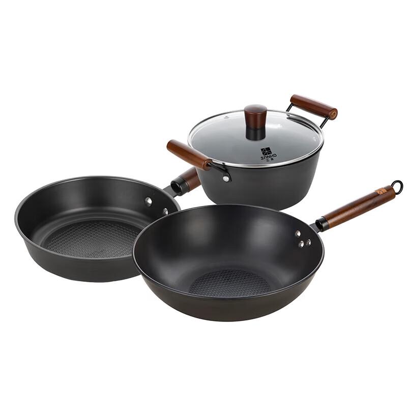 Sanhe Nitrogen Hammered Iron Wok 3-Piece Set