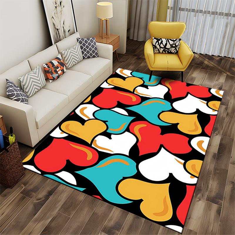 Multicolor Heart Pattern Carpet suitable as a non-slip mat for the living room or bedroom sofa