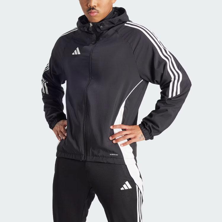 adidas Ветровка Tiro 24 с трехполосным дизайном, куртка с капюшоном и длинными рукавами, мужская верхняя одежда, черная IM8806
