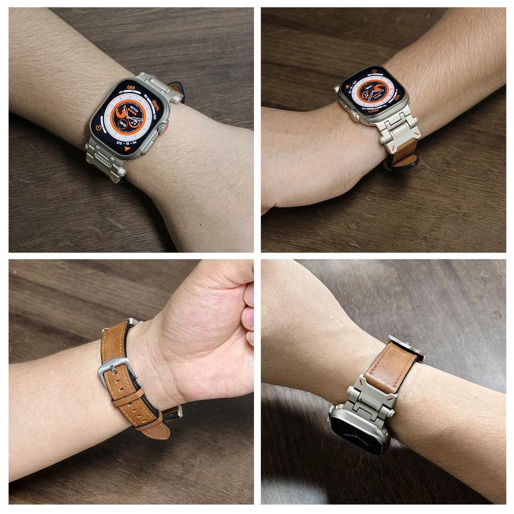 Роскошный кожаный ремешок для Apple Watch Ultra 2 49 мм Мужской ремешок Браслет для IWatch 10 46 мм 9 7 8 6 5 4 Se 45 мм 44 мм