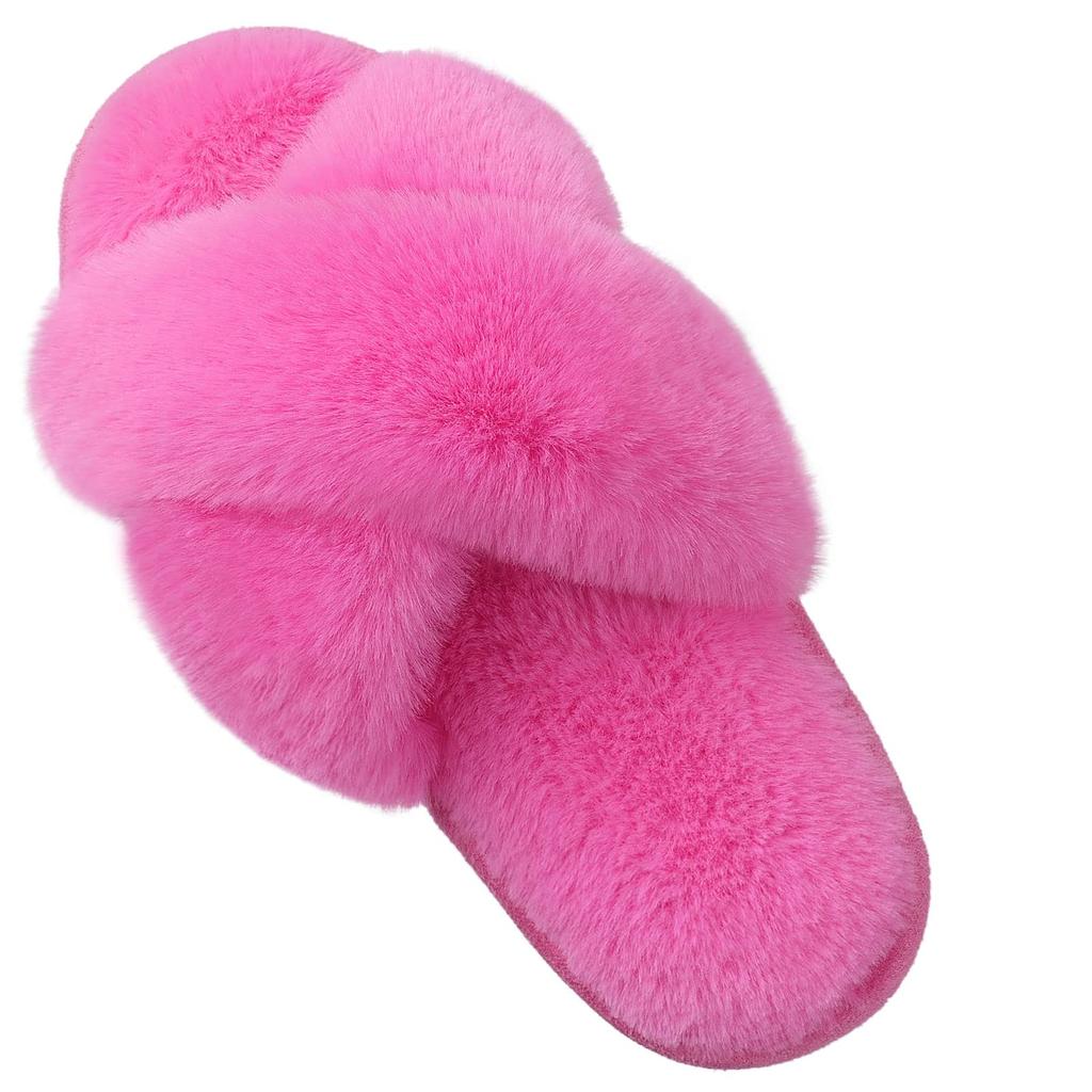 Comwarm Women's Cozy Fuzzy Slippers Open Toe Plush Cotton Flat Indoor Shoes Warm Comfortable Fluffy Slides for Home