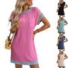 Women's Summer Casual Contrast Color Stripe Round Neck Short Sleeve Pocket Dress