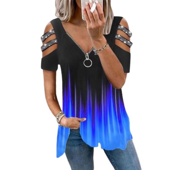 Женская футболка с открытыми плечами и стразами с короткими рукавами, большие размеры