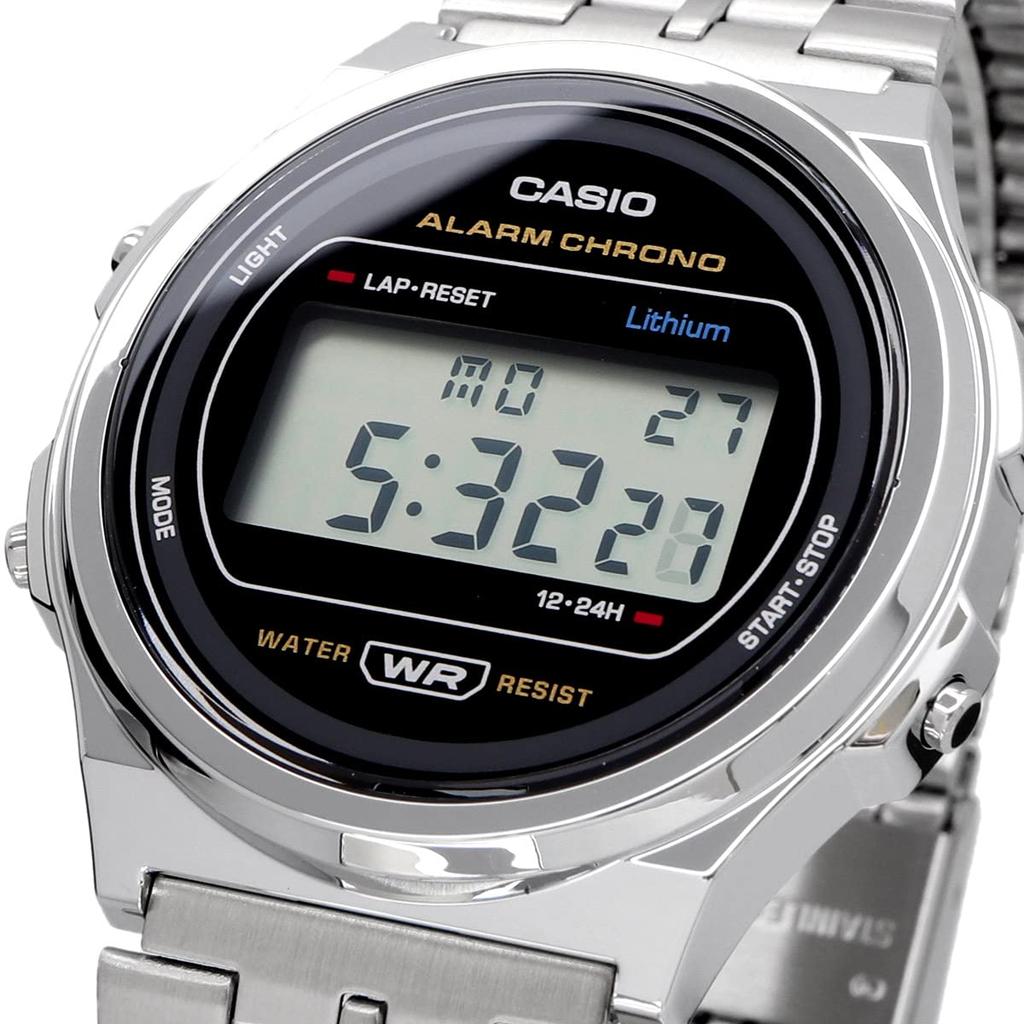 Casio Casio Casio Стандартные винтажные часы унисекс классические кварцевые цифровые металлические серебристо-черные A171WE-1A [Товар]