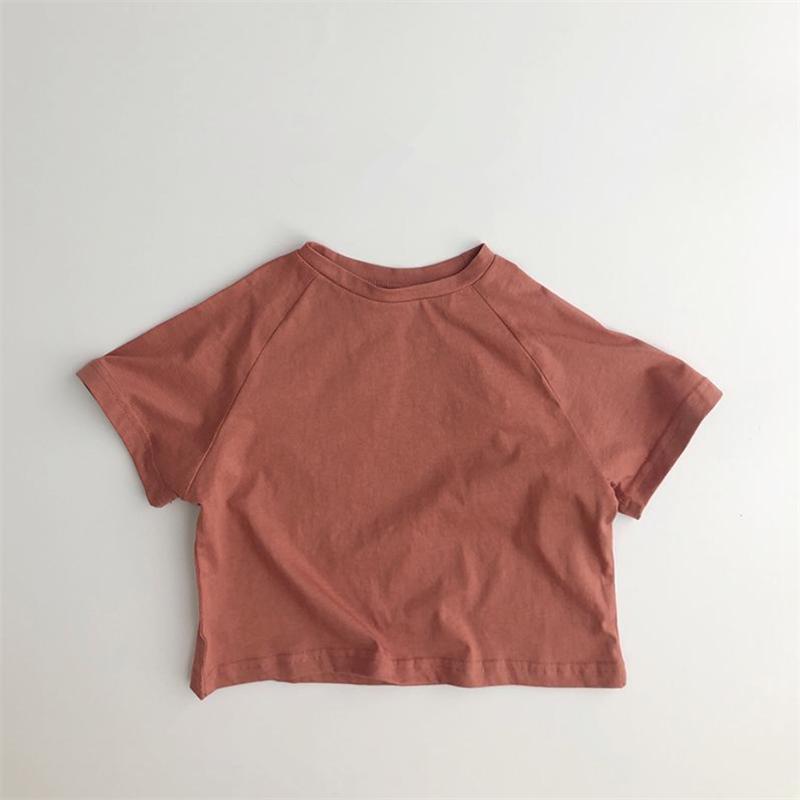 Летняя детская футболка, модные однотонные футболки для девочек, хлопковые топы с короткими рукавами для мальчиков, корейская повседневная детская одежда