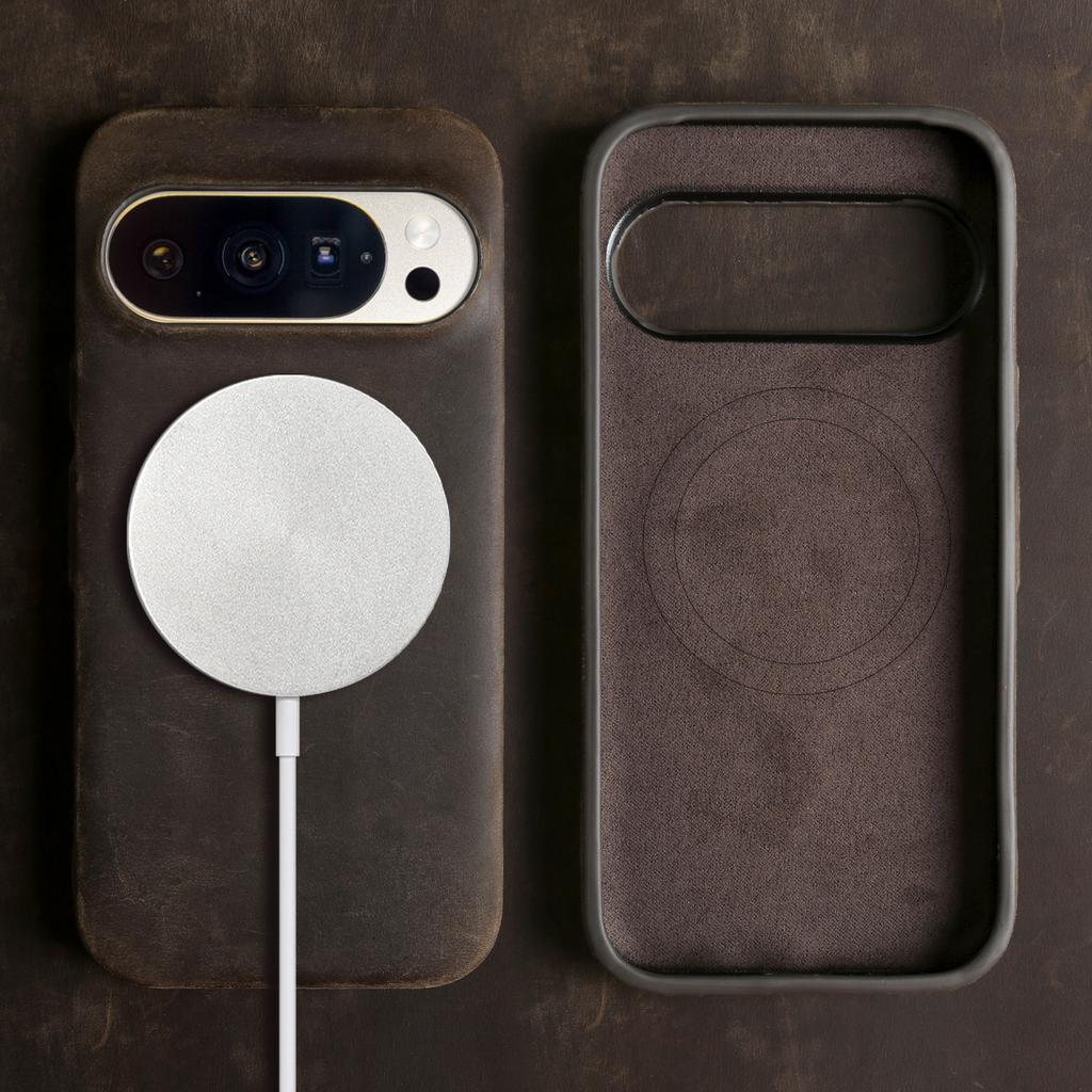 Crazy Horse Magnetic Genuine Leather Case for Google Pixel11 Pro XL 10 9 8 7 6 Cowhide Protective Cover for Magsafe Back Cases