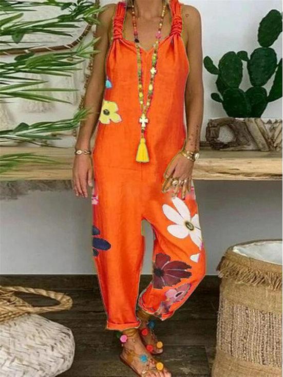 Свободный повседневный льняной комбинезон большого размера (2021)