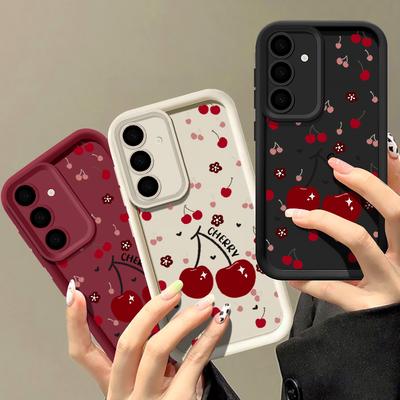 Красный вишневый принт защитный мягкий чехол для объектива Samsung S25 Ultra S24 FE S23 Plus A16 A56 A36 A55 A26 A06 A15 A35 A54 противоударный матовый чехол для телефона TPU