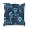 Glowing Jellyfish Square Pillowcase Polyester Linen Velvet Printed Zip Decorative Sofa Seater Cushion Case 45X45