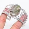Natural Labradorite Gemstone 925 Sterling Silver Cuff Bangle Adjustable W7Q86