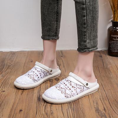 Летние роскошные женские шлепанцы с закрытым носком, дышащие женские сандалии, мягкая подошва, легкие плоские сандалии на шнуровке, уличные шлепанцы с ремешком на пятке