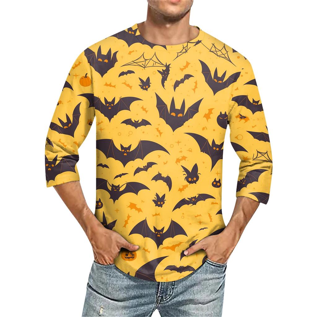 Men's Solid Color Round Neck Three Quarter Sleeve Top T-shirt