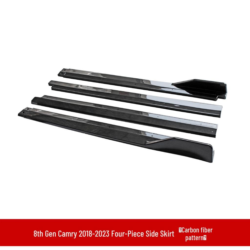 Обвес для Toyota Camry 8-го поколения 2018-2023: Пороги, Передний сплиттер, Губа, Боковой спойлер, Верхний спойлер.