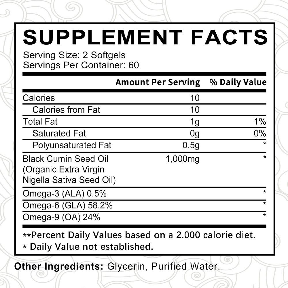 Balincer Organic Black Seed Oil Softgels 1000mg, Omega 3 6 9 Antioxidant Support, 120 Softgels