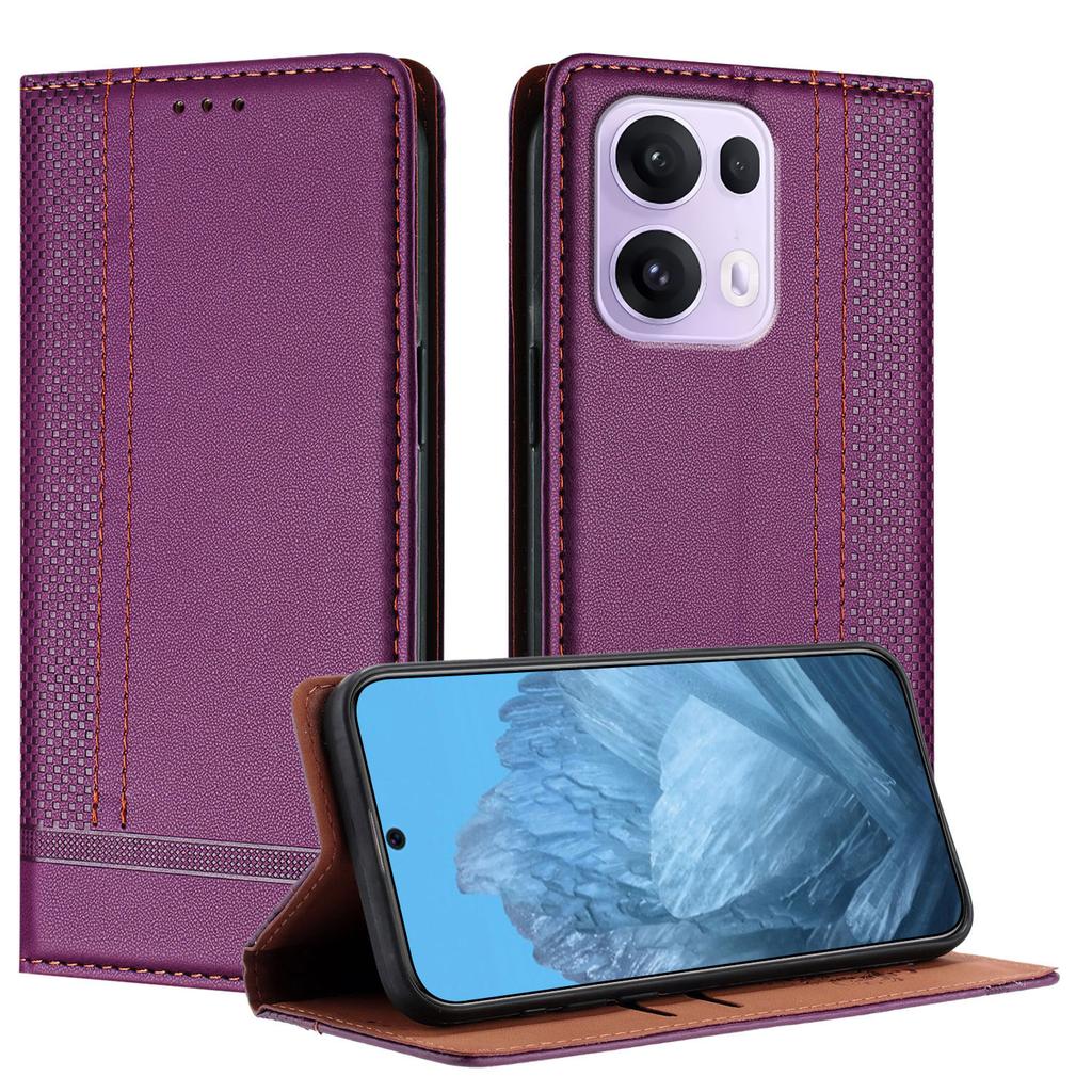 For Oppo Reno13 Pro 5G Case L-Shaped Grid Pattern Leather Stand Phone Cover with Card Slots