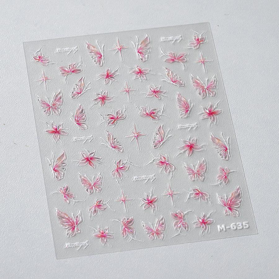 5D illusion polarized butterfly nail sticker pink purple blue fashionable self-adhesive butterfly nail art decoration sticker