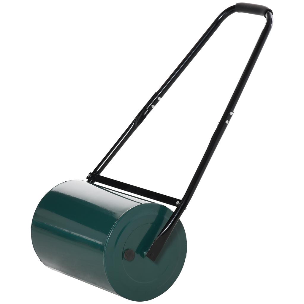30 L Garden Lawn Roller with Water/Sand Filled Drum, Heavy Duty Steel Lawn Push Rolling Tool, Dark Green