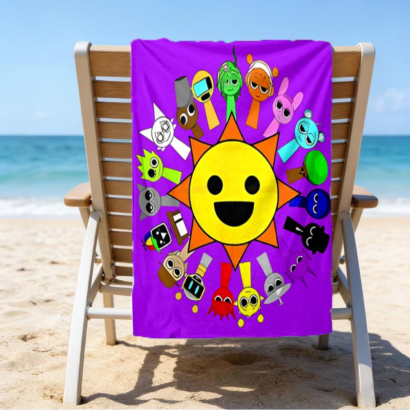 proof beach towel with a Sprunki Game1 pattern - soft,absorbent,quick-drying,machine washable - perfect for swimming,camping,bathing