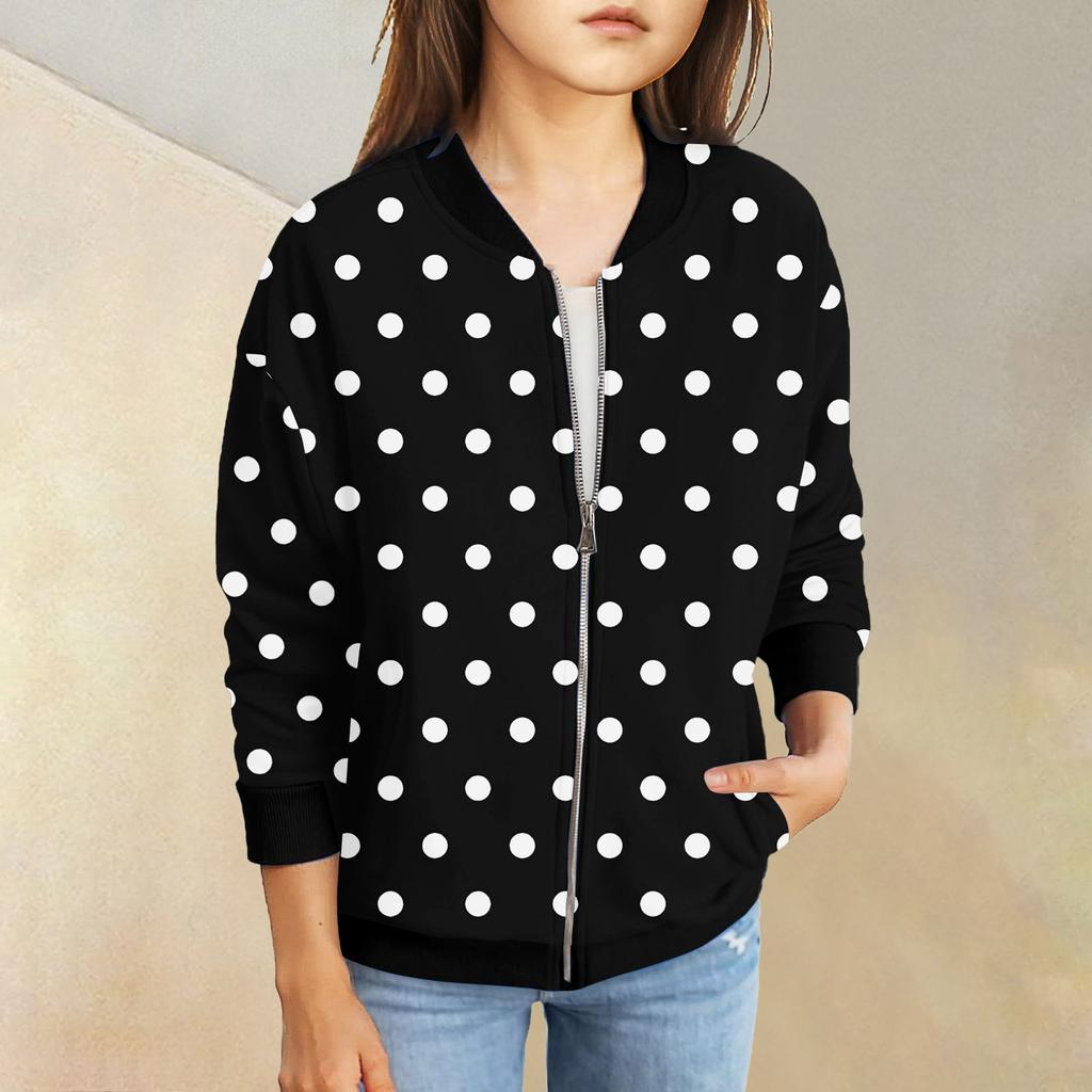 Куртки на молнии для девочек, детские осенние толстовки с длинными рукавами, верхняя одежда с карманами 5-15 лет