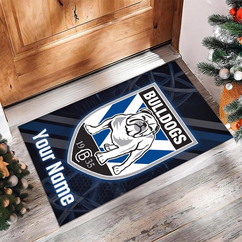 Canterbury-Bankstown Bulldogs Crystal Velvet Rug, Custom Name Text Personalized Non‑Slip Floor Mat for Home Decor Gift