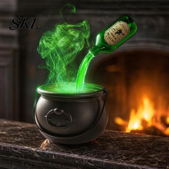 Indoor Halloween Decoration Witch Cauldron, Large Plastic Black Bucket with Floating Potion Bottle, Atmosphere Artifact Spooky Soup Pot Decor for Home