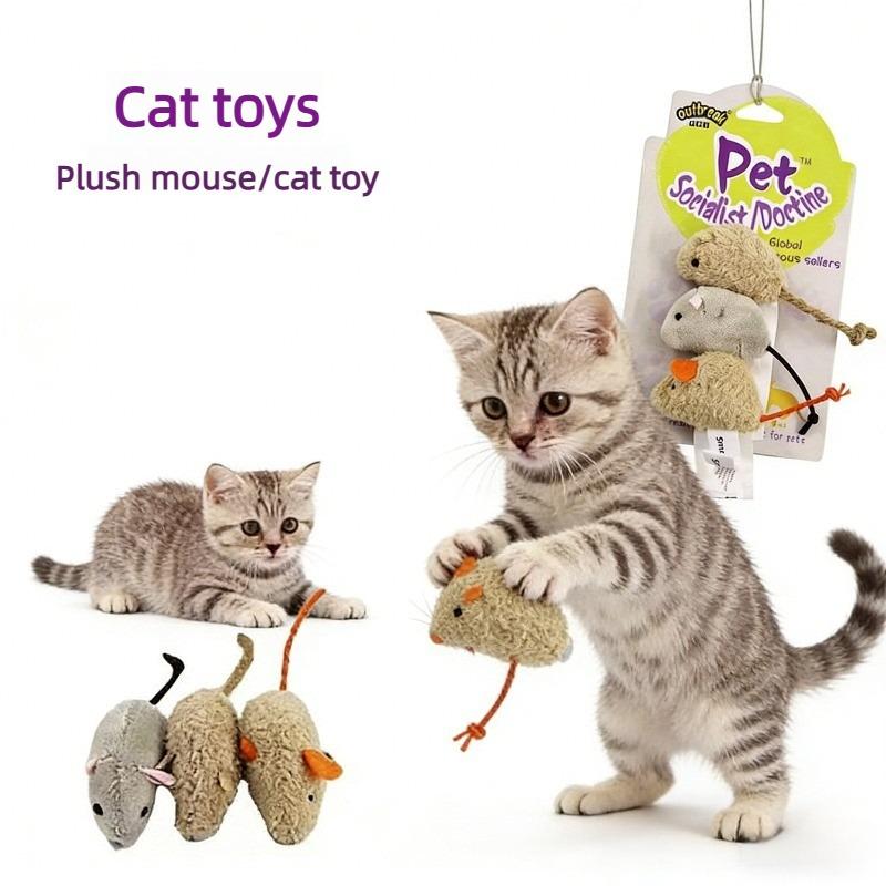 3-Pack Realistic Plush Mouse Cat Toys - Bite-Resistant Interactive Teasers for Kittens, Energy-Burning Toys To Relieve Boredom