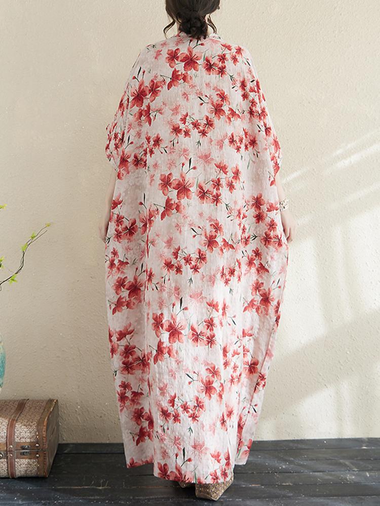 Xitao Платье для отдыха с цветочным принтом в форме крыла летучей мыши ZMY1006