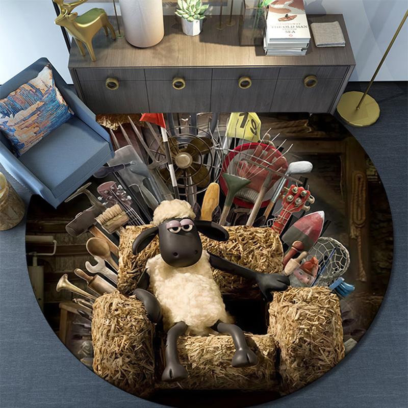 Shaun the Sheep Round Area Rug,Carpet Rug for Living Room Bedroom Sofa Playroom Decor,Non-slip Floor Mat