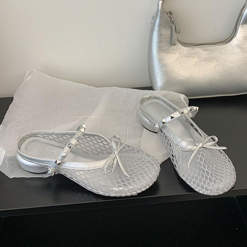 Мода Новинка 2025 Мода Заклепка Женские Балетки Мэри Джейн Обувь Бабочка-узел Женская Круглый Носок Обувь Слипоны Женские Балетки С Обувью