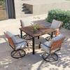 5-Piece Outdoor Dining Set, 4 Leather-Look Wicker Swivel Patio Chairs & 1 Square Woodgrain Dining Table