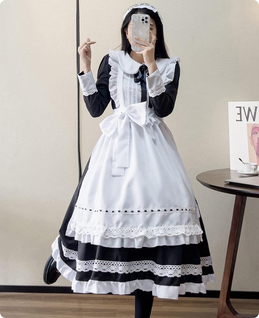 Горничная Британская Длинная Короткая Длинная Горничная Кофе Большой Размер [NOKIJP] Костюм, Косплей, Стиль, Кружево, Лента, Рукав, Рукав, Рукав, Кружево, Британский, Хэллоуин,