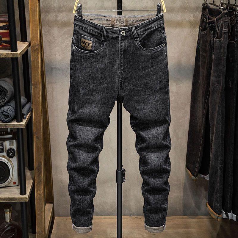 Черные и серые джинсы, мужские осенние и зимние модели, узкие брюки небольшого кроя, мужские трендовые эластичные повседневные длинные брюки