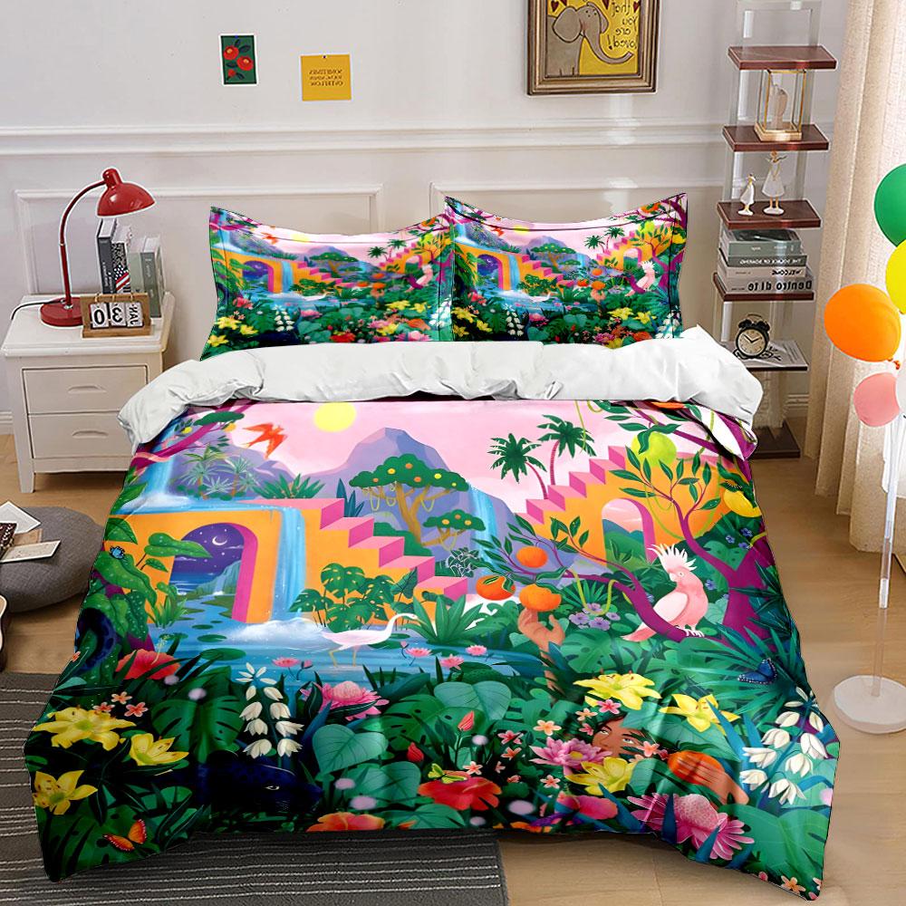Tropical Nature Landscape Home Decoration Bedding Set with 1 Duvet Cover 2 Pillowcases Single Double King Queen, Gift