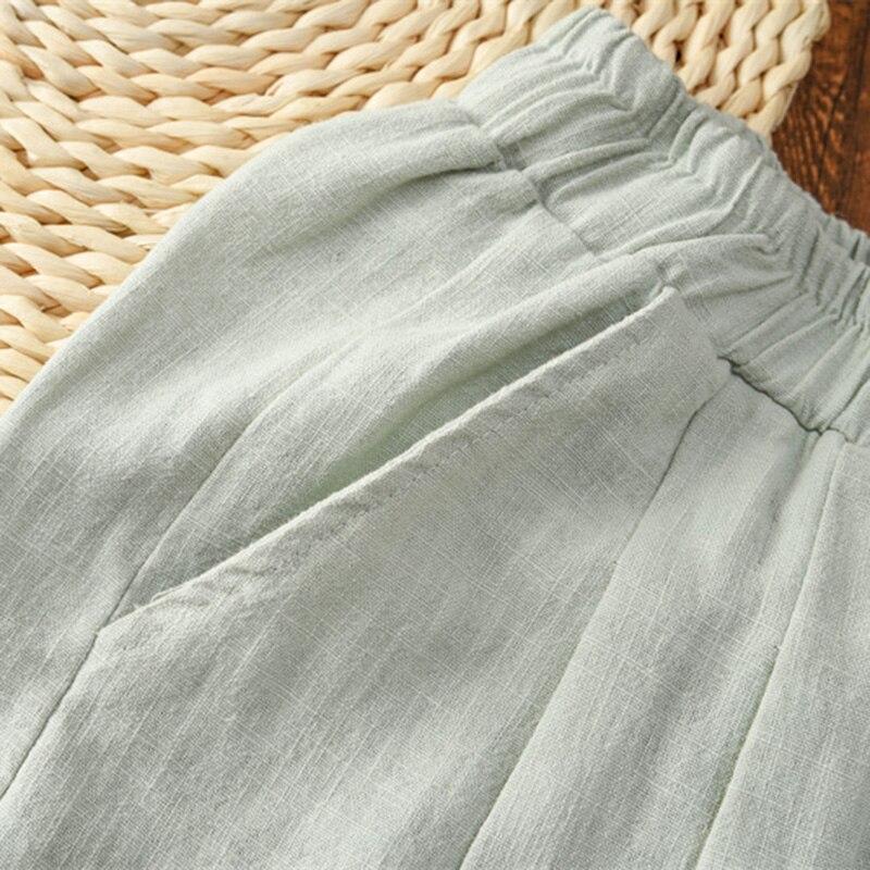Women Loose Cotton Linen Casual Pants Solid Color Elastic Waist Lantern Pants Autumn Winter Simple Trousers